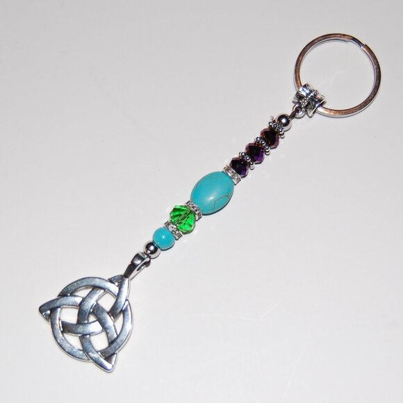 Celtic Knot Keychain,Celtic Knot Bag Charm,Turquoise Beaded Keychain - Picture 2 of 2